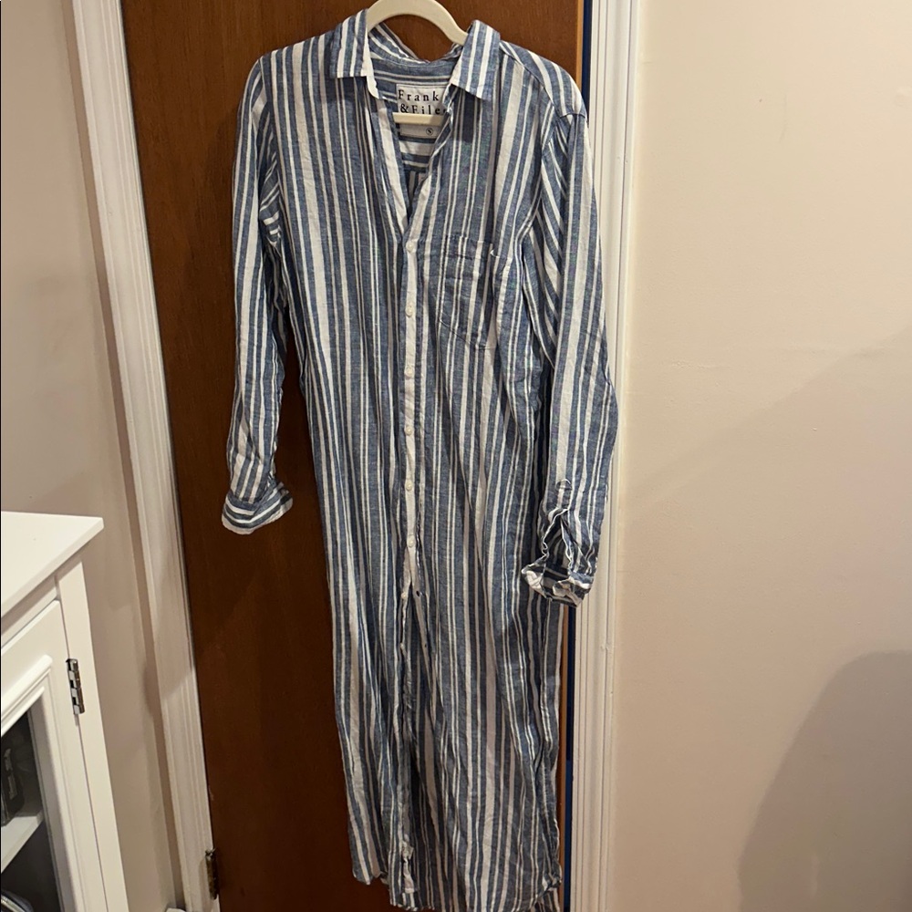 Frank & Eileen Blue and White Striped Long Sleeve Dress - Picture 2 of 5